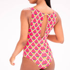 Pink Mosaic High-Neck One-Piece