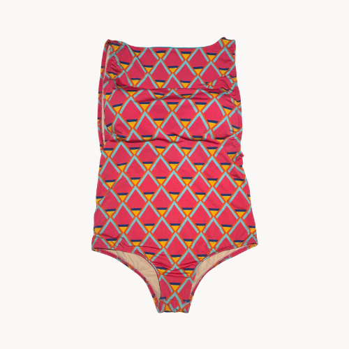 Pink Mosaic High-Neck One-Piece